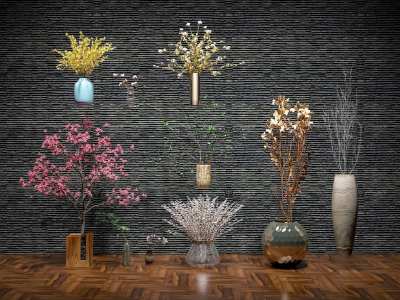 现代轻奢花瓶植物3D模型下载